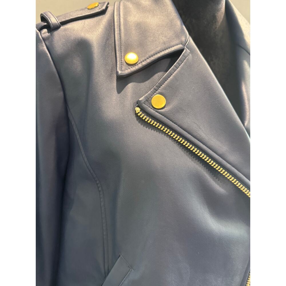 Michael Kors Navy & Gold Faux Leather Moto Jacket Size XL - Picture 3 of 8